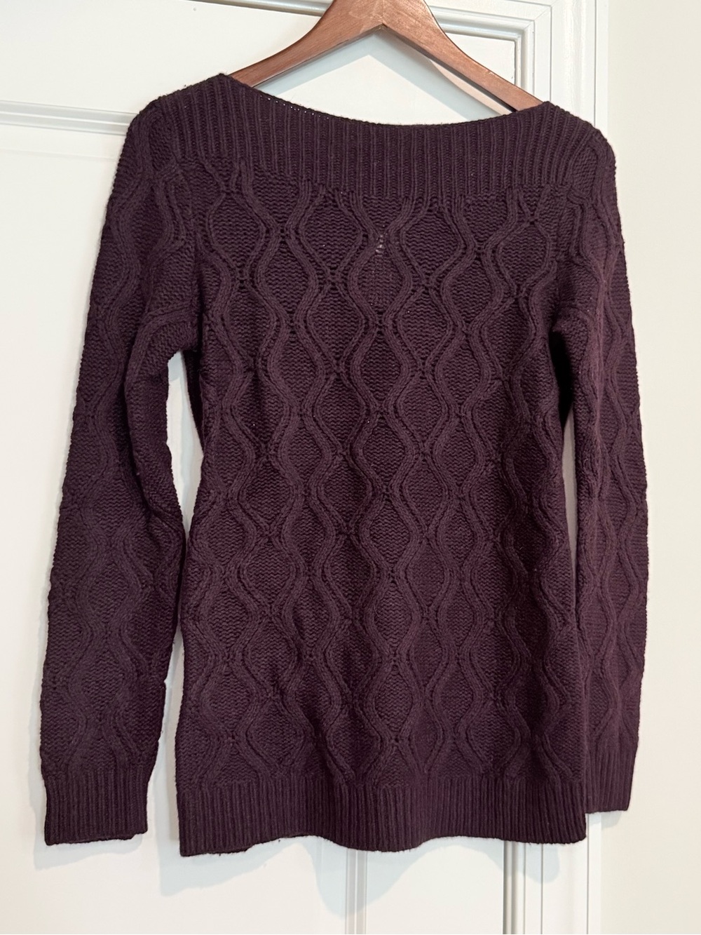 NWT LOFT Boatneck Cable Knit Sweater - Plum